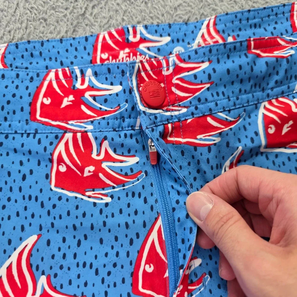 Chubbies Mens XXL Shorts Blue Red Fish Print Performance Stretch 6in Inseam